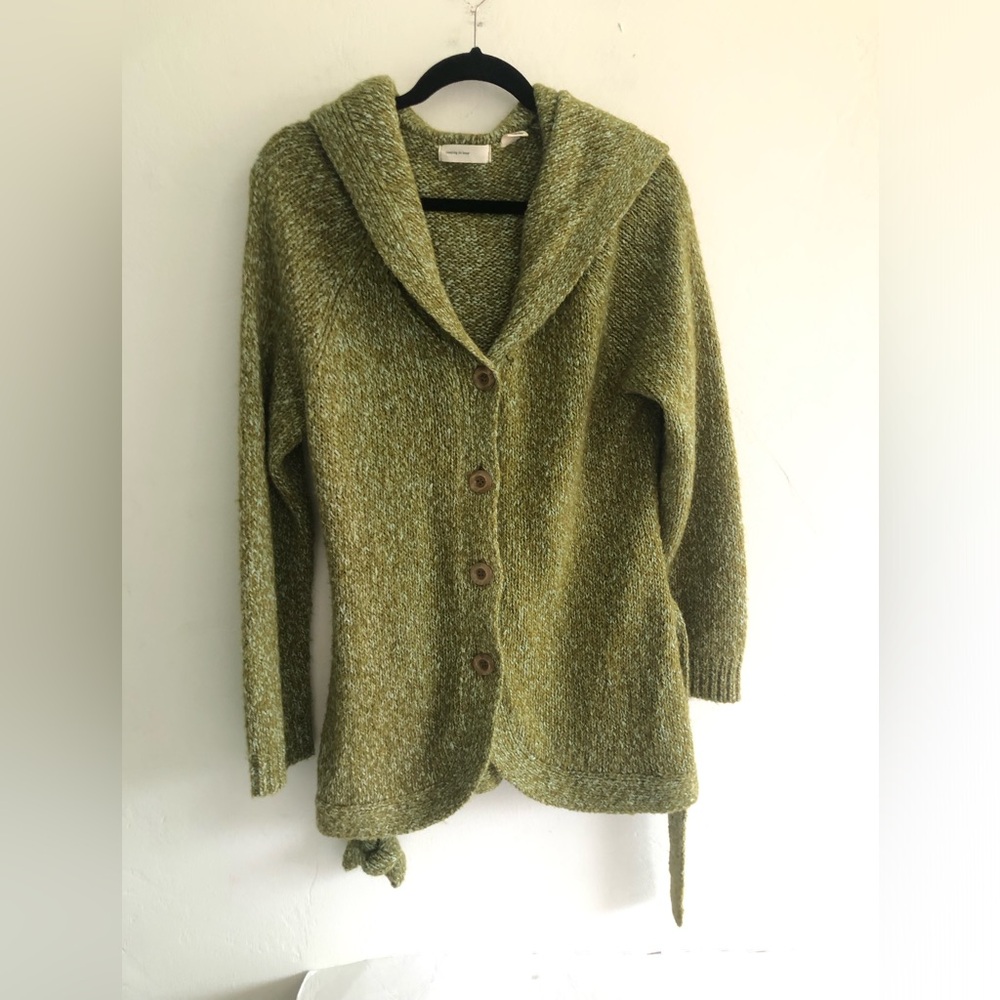 Sleeping on Snow Green Wool Cotton Blend Cardigan Sweater Large Cottagecore